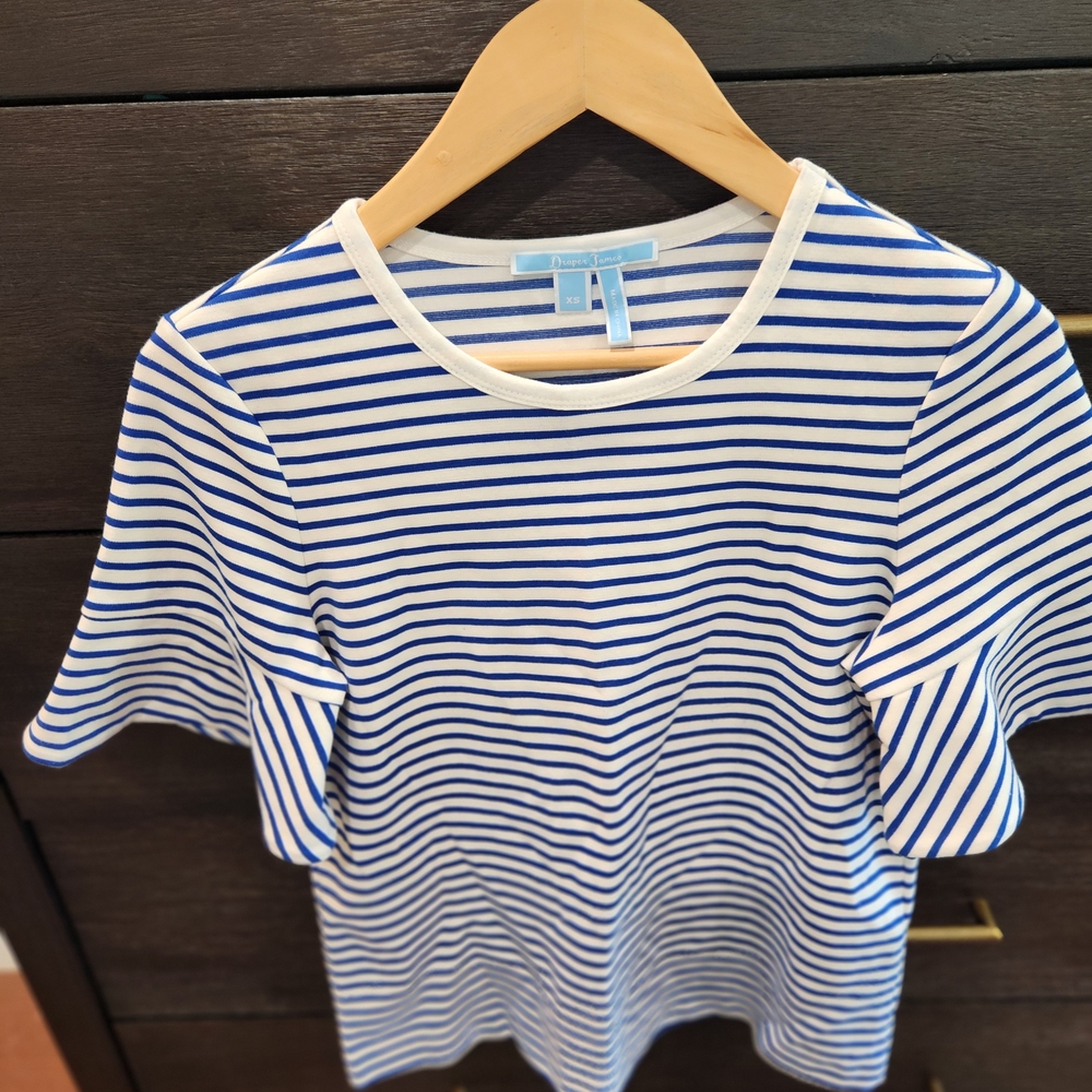 Draper James Blue and White Boxy Short Sleeve Tee